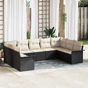 Set Divano da Giardino con archiviazione 9 pcs Nero polyrattan 3354186