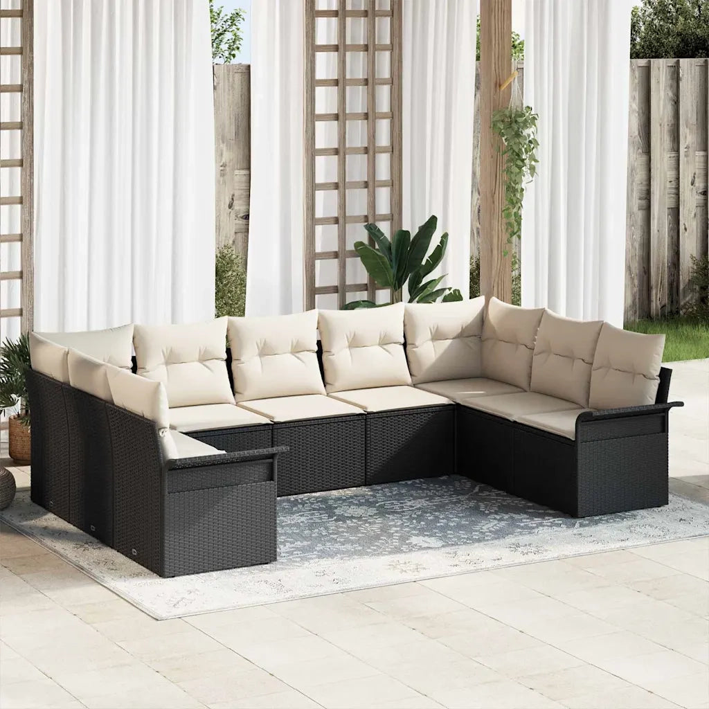 Set Divano da Giardino con archiviazione 9 pcs Nero polyrattan 3354186