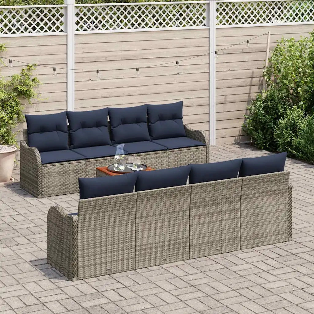 Set Divano da Giardino 9 pz Grigio polyrattan 3347430