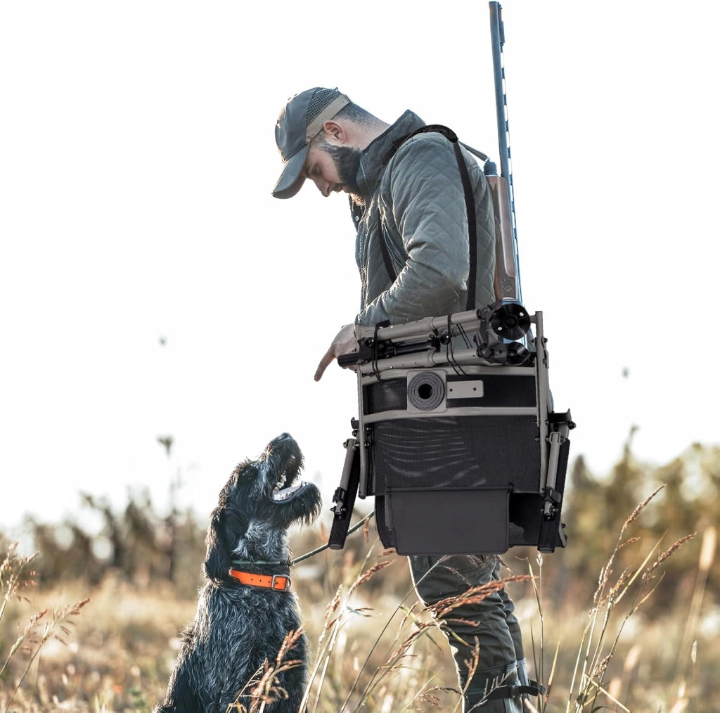 Sedia da Caccia Portatile, Sedia da Tiro con Rotazione a 360°, Poltrona a Caccia Pieghevole con 4 Gambe e Braccioli Regolabili, Supporto per Fucile, Portata 150 kg
