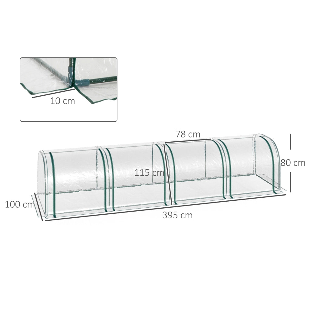 Serra a Tunnel Giardino ¨C Xylo ¨C Acciaio PVC Impermeabile Anti UV 4 Porte 395x100x80cm