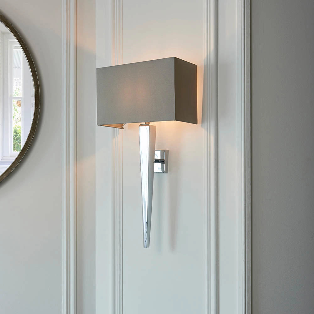 Applique Moreto Endon cromata paralume grigio E14 LED