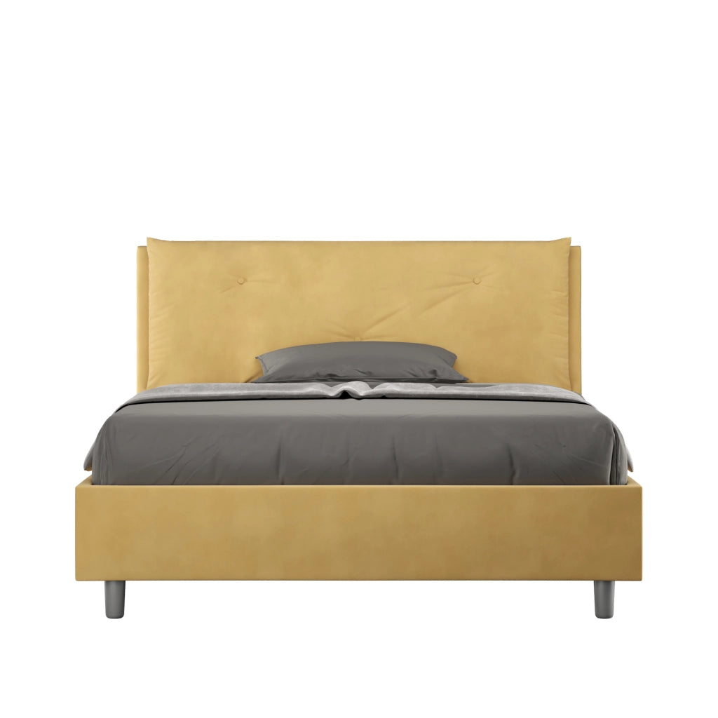 BS COM Letto matrimoniale francese senza rete imbottito 140x190 microfibra ocra Large