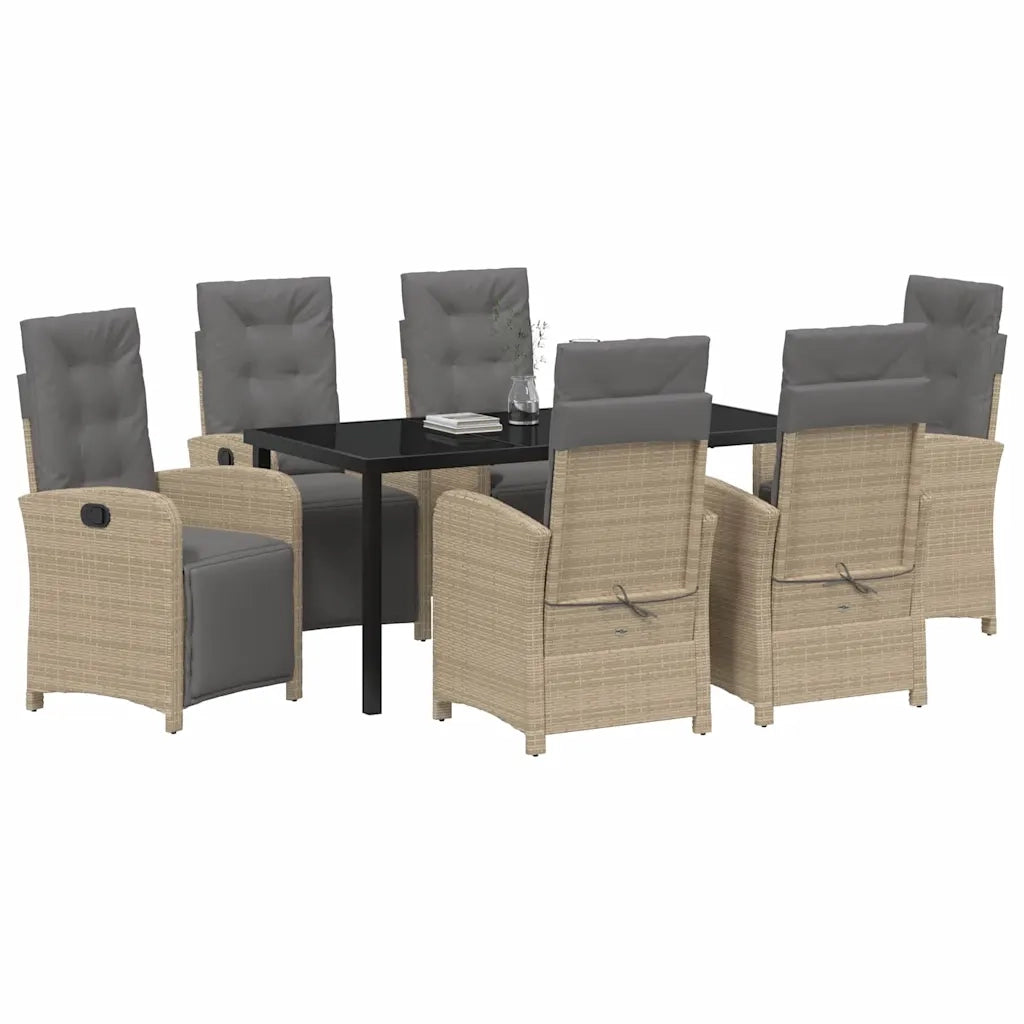 Set da Pranzo per Giardino con cuscino 7 pcs Beige polyrattan