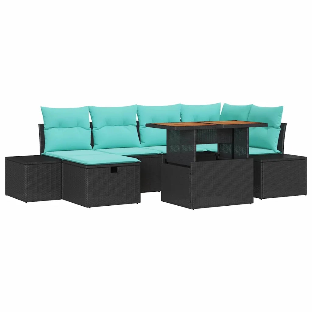 Set Divano da Giardino 7 pz Nero polyrattan 3361389
