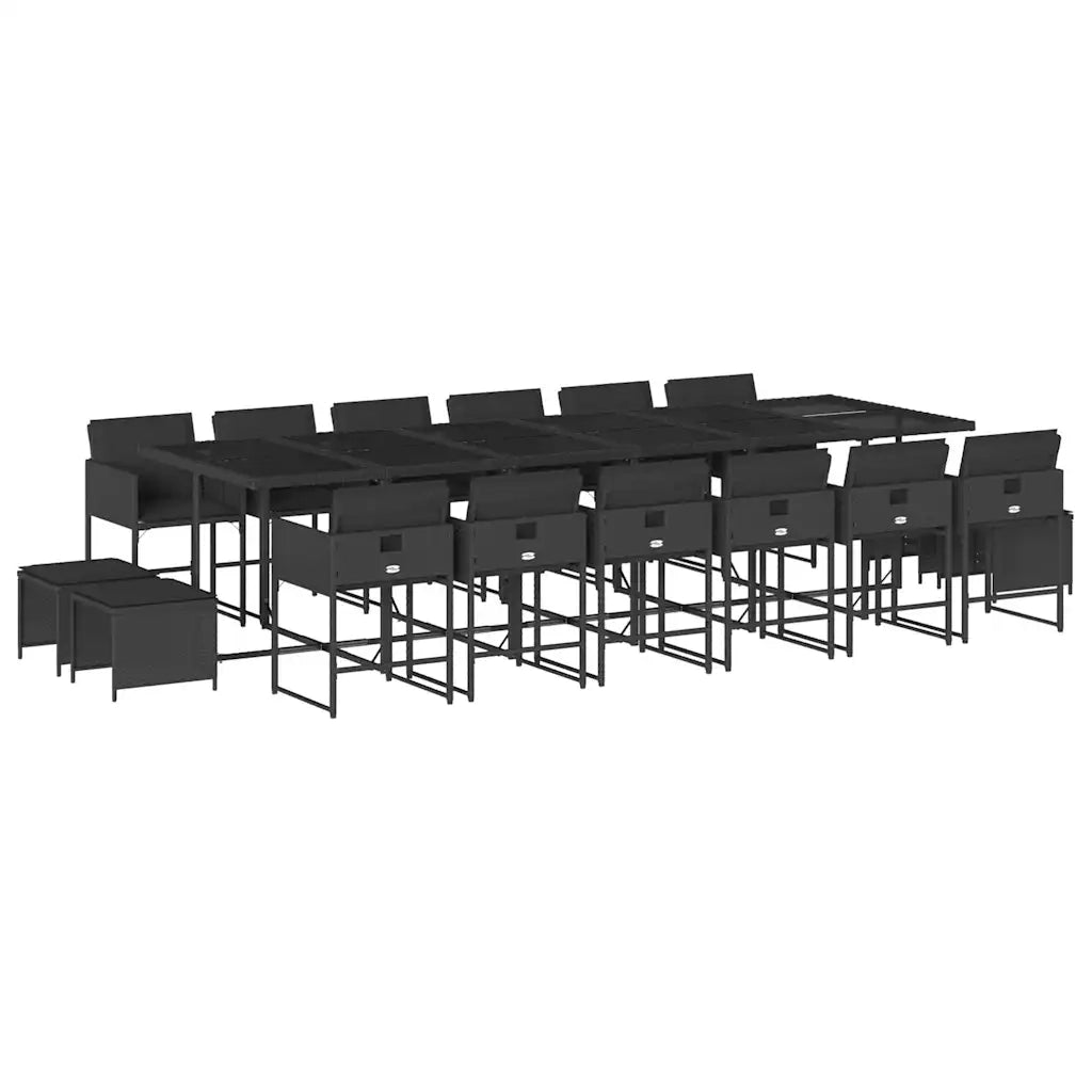 Set da Pranzo da Giardino 17 pz con Cuscini Nero in Polyrattan 3211363