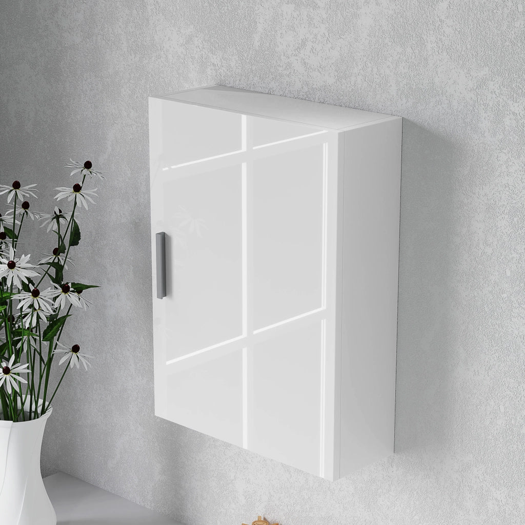 Pensile Bagno a Parete ¨C Xylo ¨C Legno Bianco con 3 Ripiani Regolabili in Vetro, 40x15x55 cm