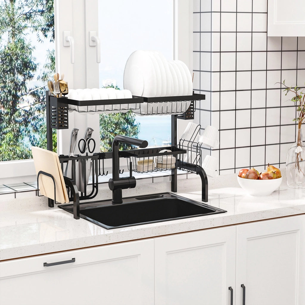 Scolapiatti Lavello Modulabile 2 Livelli ¨C zephmum ¨C Acciaio Nero 65x31.5x52.5 cm