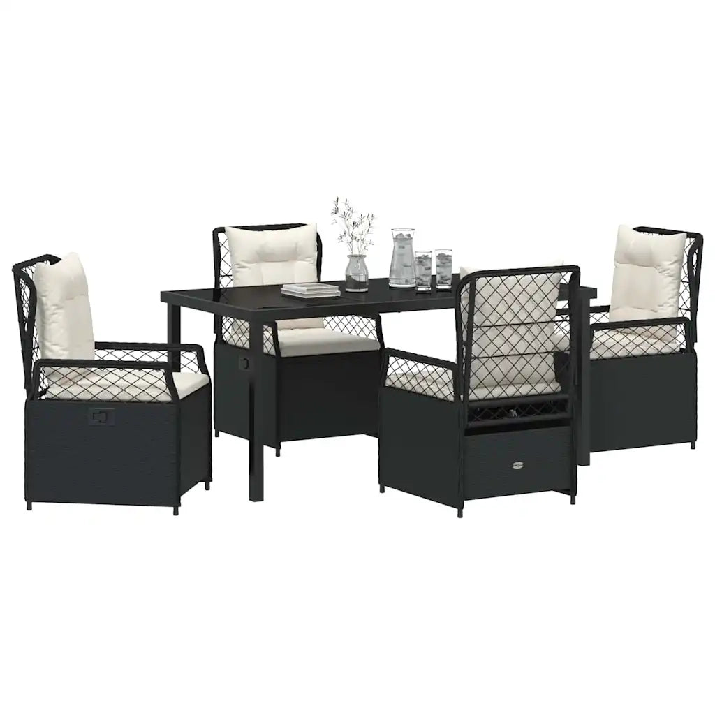 Set da Pranzo per Giardino 5 pcs Nero polyrattan
