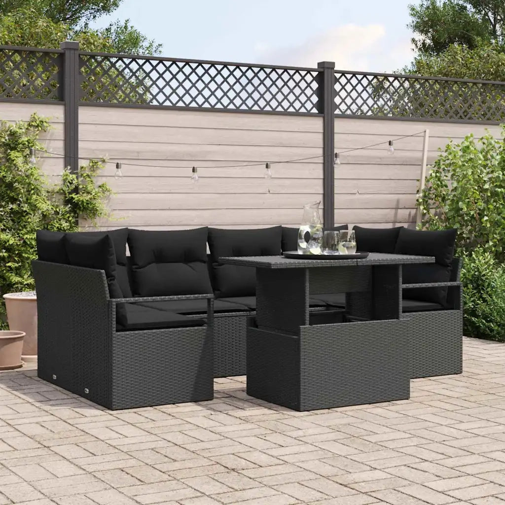 Set Divano da Giardino con archiviazione 7 pcs Nero polyrattan