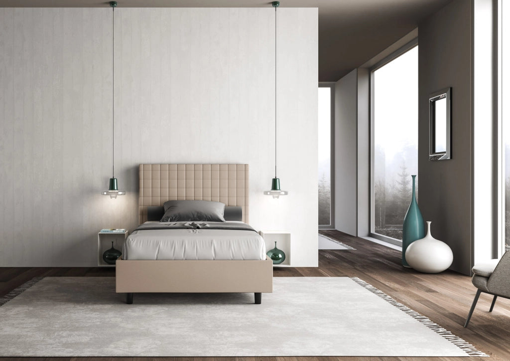 BS COM Letto una piazza e mezza senza rete imbottito 110x190 similpelle tortora