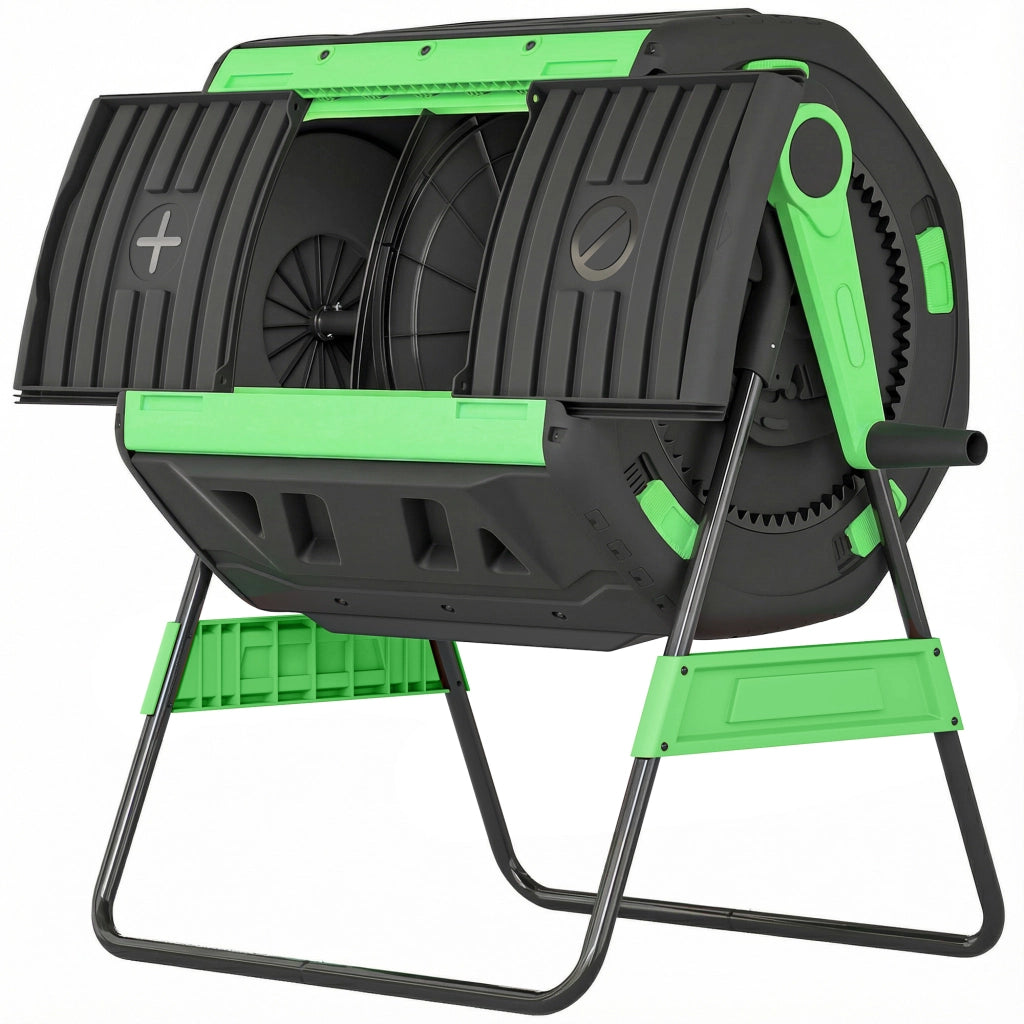 Compostiera Domestica 200L a Doppia Camera ¨C Minimal ¨C Verde e Nero 94x67x98 cm
