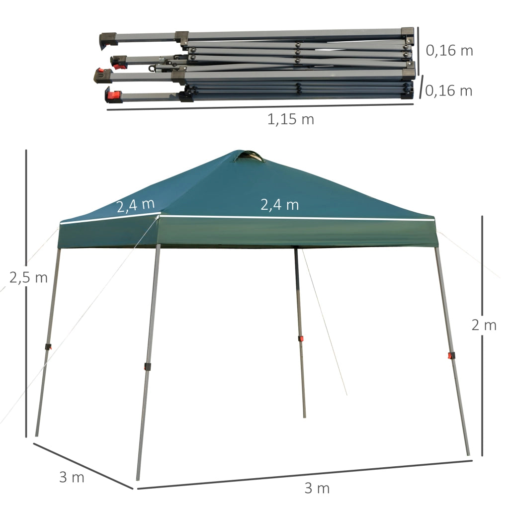 Gazebo Pieghevole 3x3m ¨C Xylo ¨C Verde Impermeabile Acciaio con Borsa Trasporto