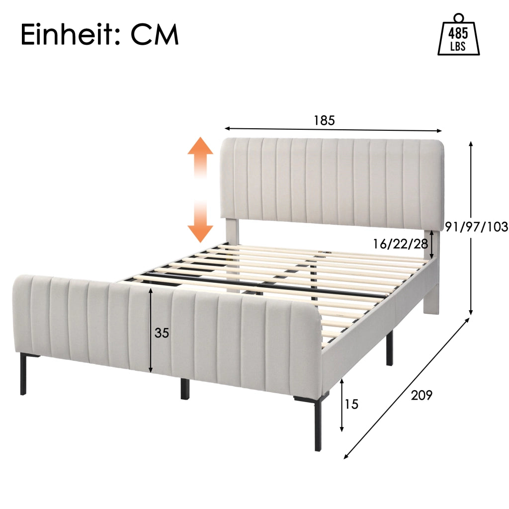 letto imbottito lino grigio beige 180 x 200 cm