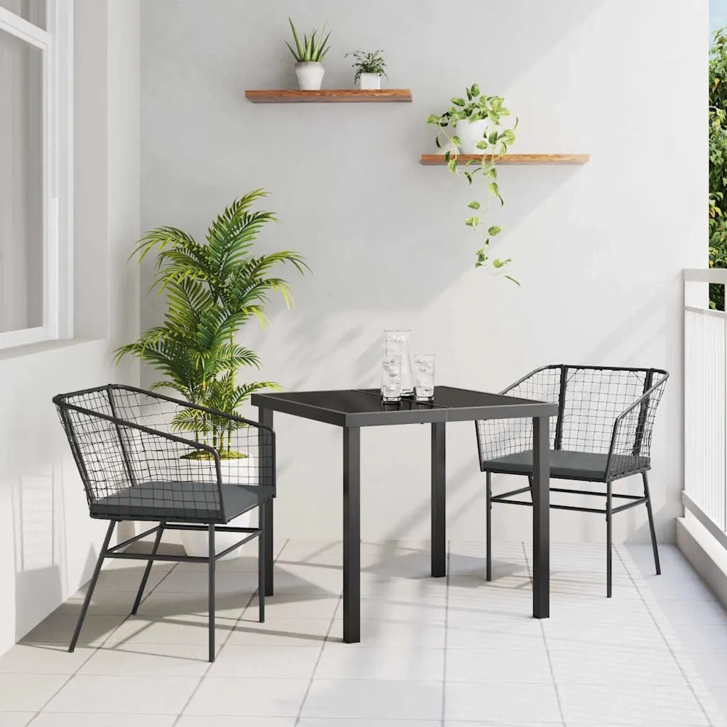 Set da Pranzo per Giardino 3 pcs Nero polyrattan