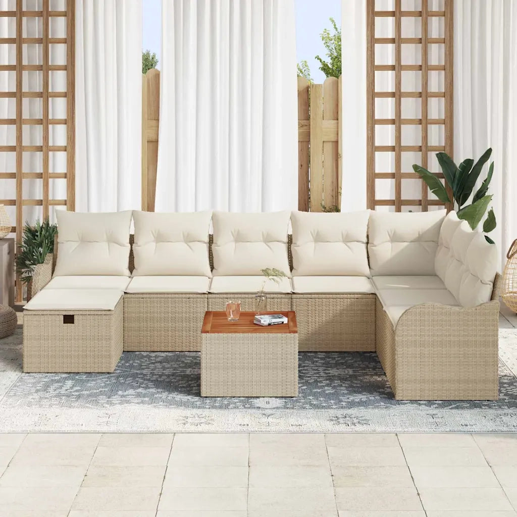 Set Divano da Giardino con cuscino 9 pcs Beige Poly Rattan 3360830