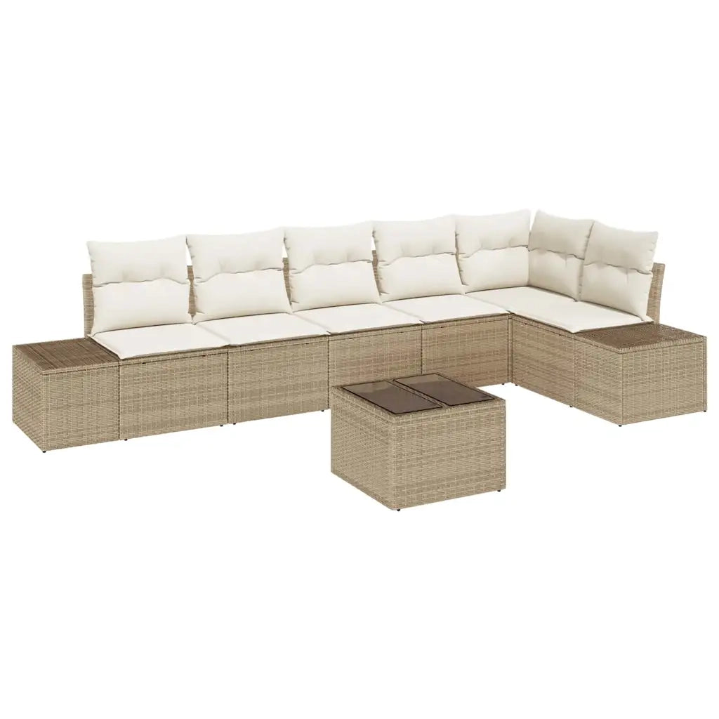 Set Divano da Giardino Beige e Crema polyrattan