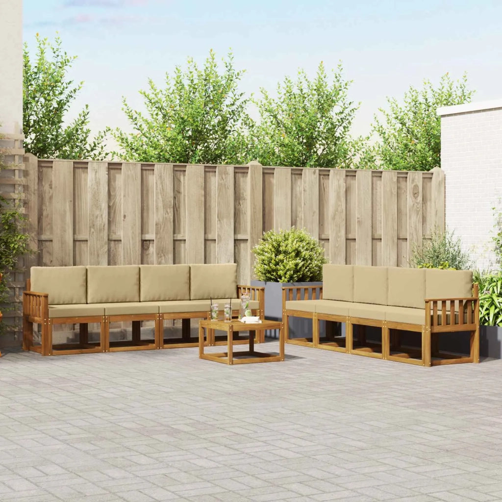 Set di divani da esterno con cuscino 9 pcs Naturale e Beige 3366181
