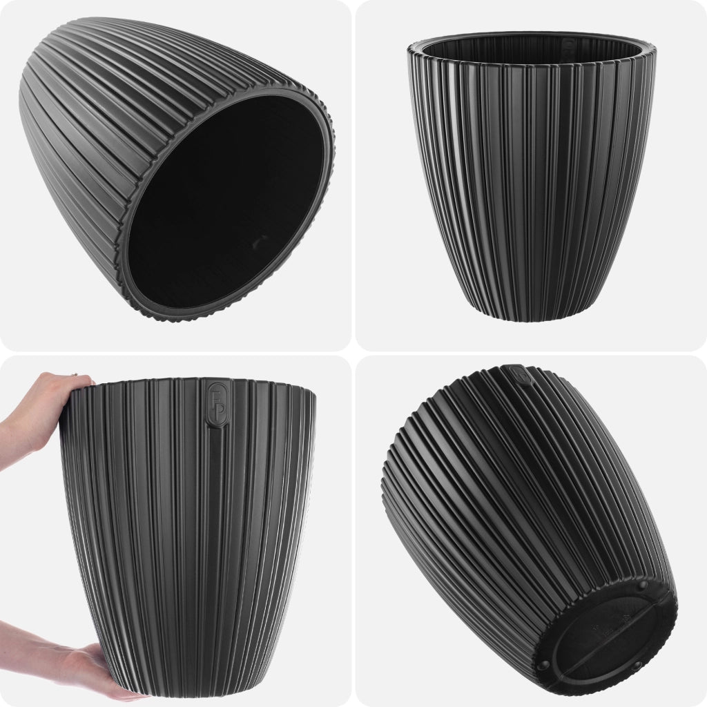 Vaso da fiori KADAX da 40 cm con coperchio e inserto, in plastica nera.