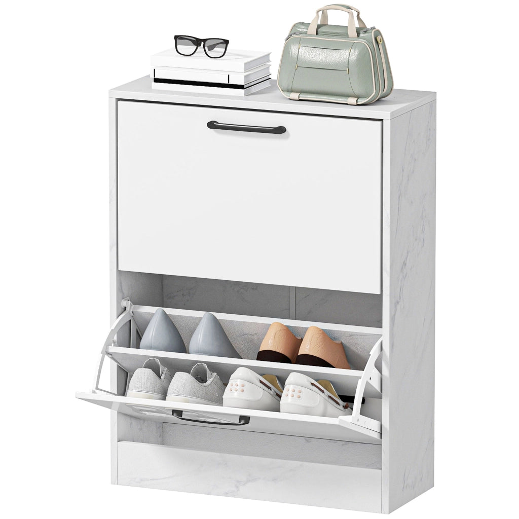 Scarpiera Slim 2 Ante Effetto Marmo ¨C Xylo ¨C Bianco Lucido 8 Paia 60x24x80 cm
