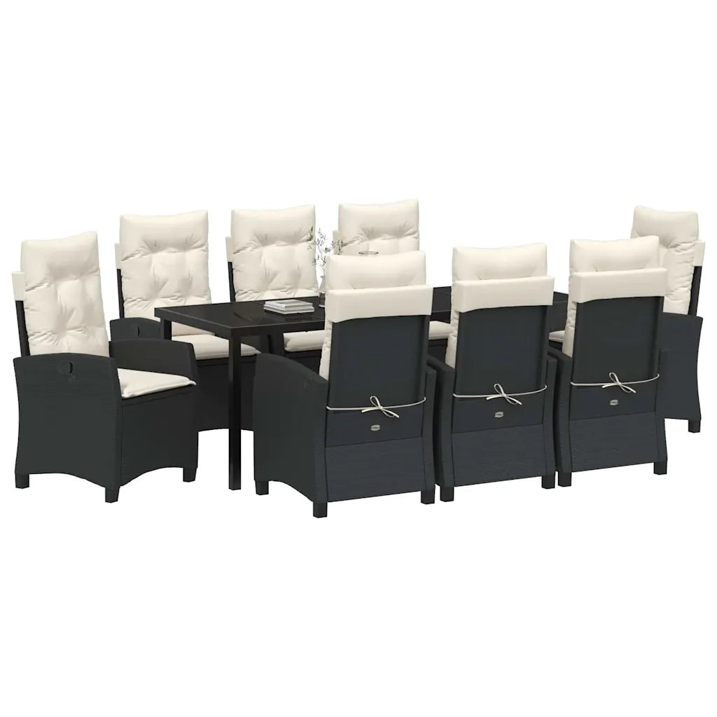 Set da Pranzo per Giardino con cuscino 9 pcs Nero polyrattan 3380371