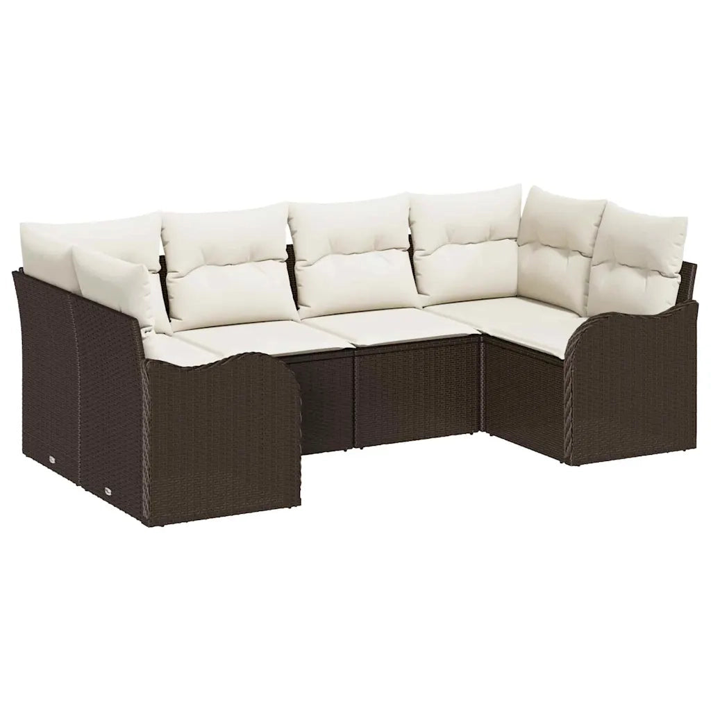 Set Divano da Giardino con cuscino 6 pcs Marrone Poly Rattan