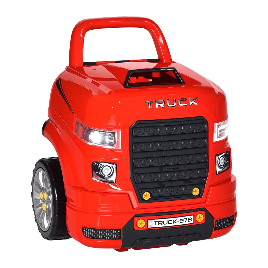 Set Motore Camion Giocattolo per Bambini ¨C Xylo ¨C 61 Pezzi con Volante e Luci LED Rosso 40x39x47cm