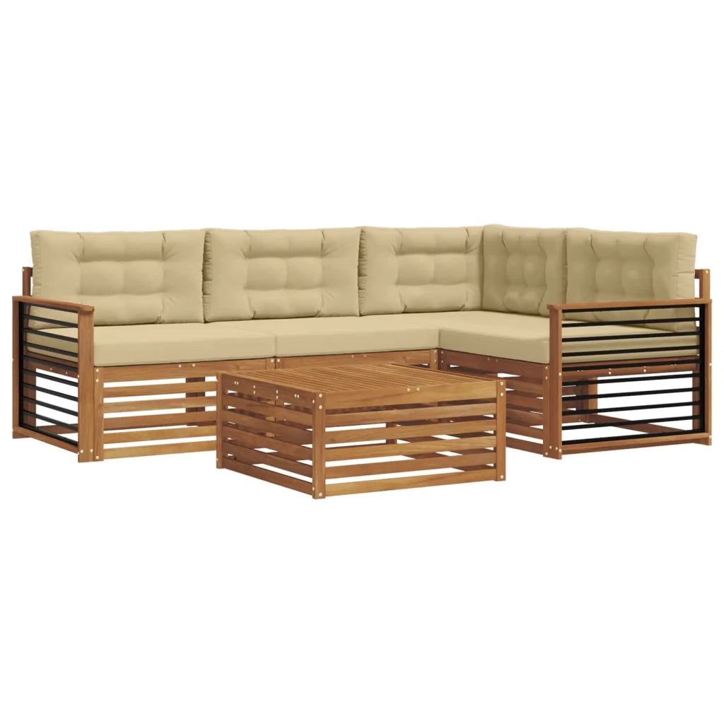 Set di divani da esterno con cuscino 5 pcs Naturale e Beige 3373433