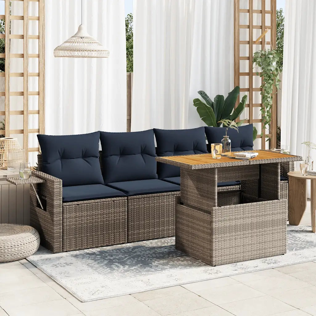 Set Divano da Giardino 5 pz con Cuscini Grigio in Polyrattan 3327099