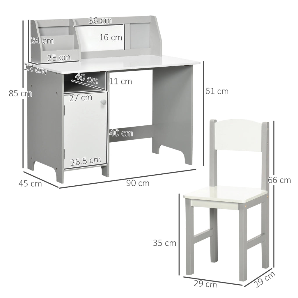 Tavolo e Sedie per Bambini ¨C Minimal ¨C Legno Bianco e Grigio 90x50x60