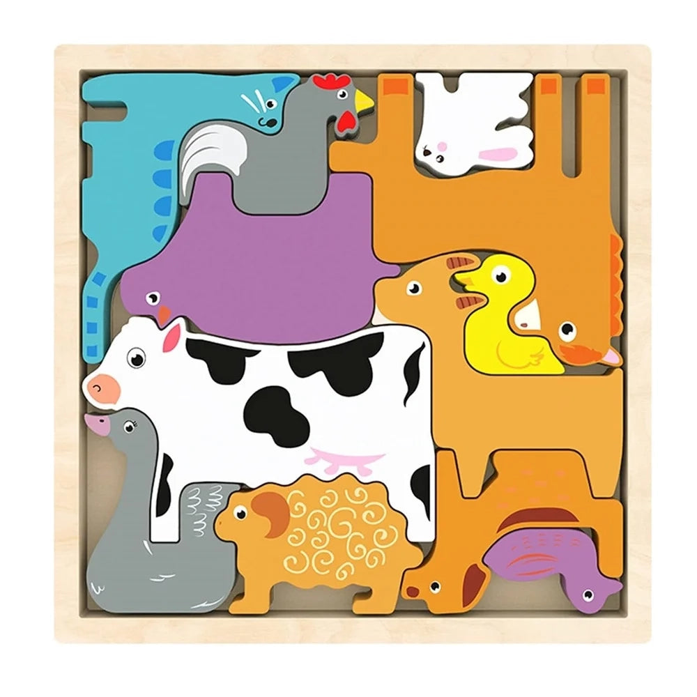 Trade Shop - Puzzle 3d A Incastro In Legno Forma Animali Fattoria Per Bambini Gioco Educativo 07938 -