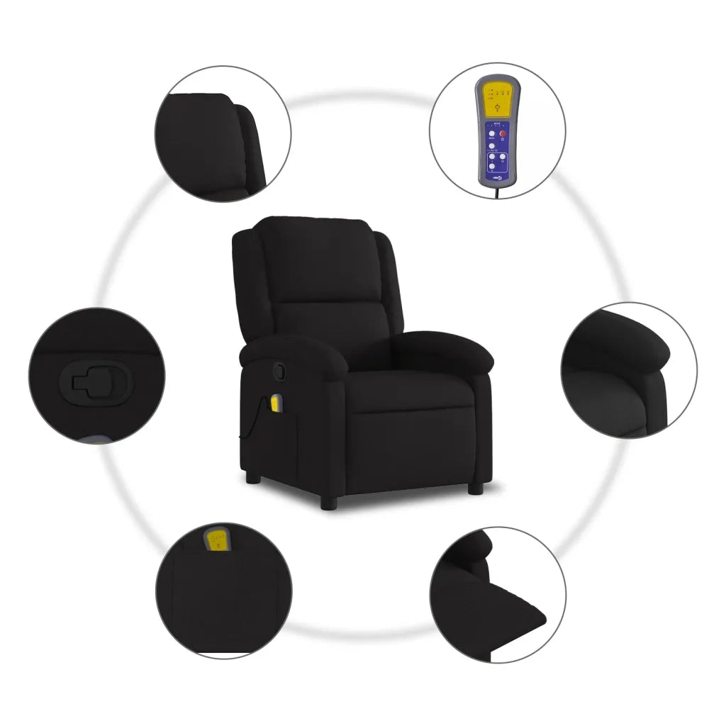 Poltrona Massaggiante | Sedia Relax Reclinabile Nera in Tessuto