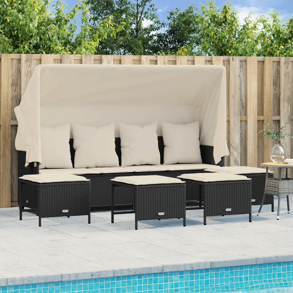 Set Divani da Giardino 5 pz | Set Salotto da Giardino con Cuscini in Polyrattan Nero