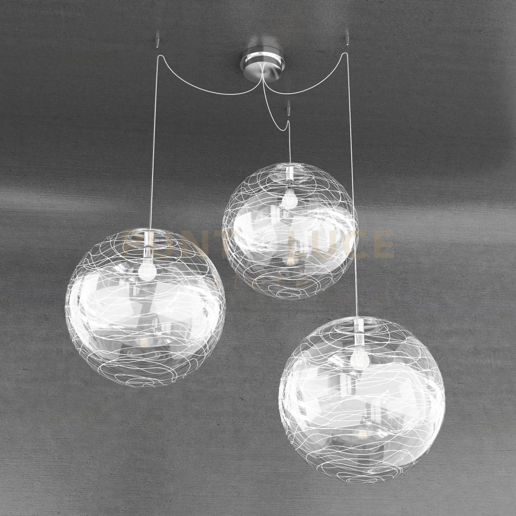 MOON SOSPENSIONE 3 LUCI D.40 CM. VETRO BIANCO 1117-S3-40-BI