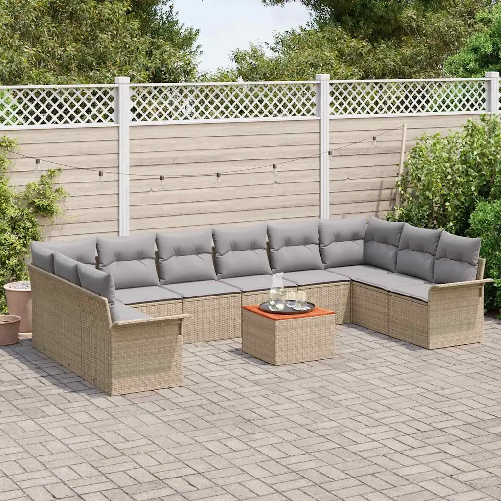 Set Divano da Giardino con cuscino 11 pcs Beige polyrattan 3347378