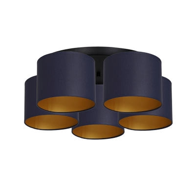 Plafoniera Luminex Arden nera 5 luci E27 blu interno oro