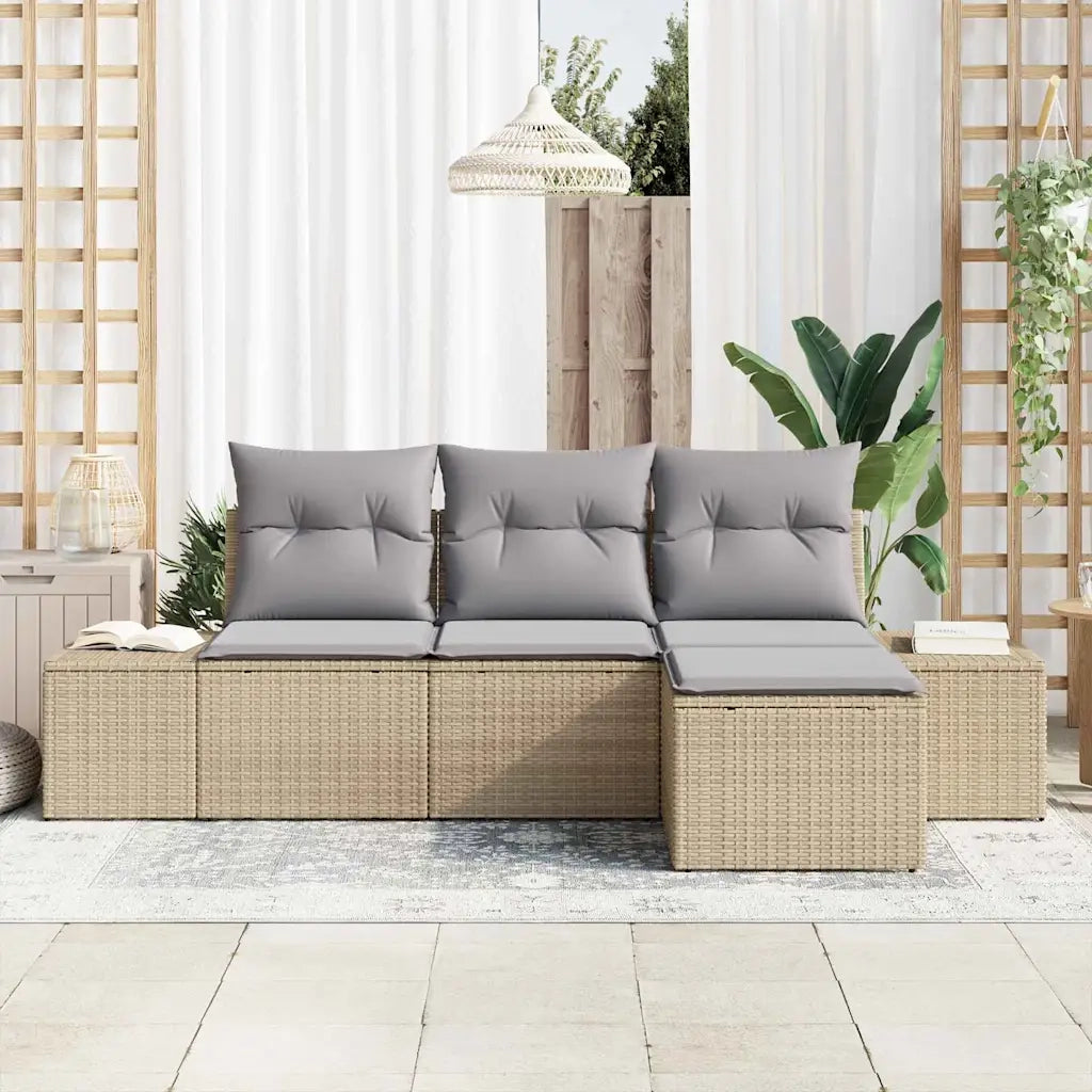 Set Divano da Giardino con cuscino 4 pcs Beige polyrattan