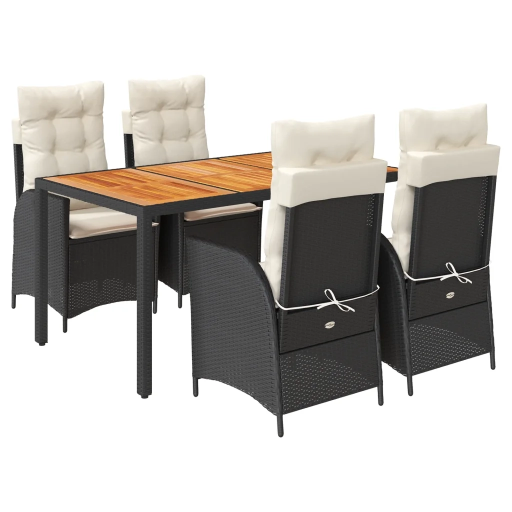 Set da Pranzo da Giardino 5 pz Nero con Cuscini in Polyrattan