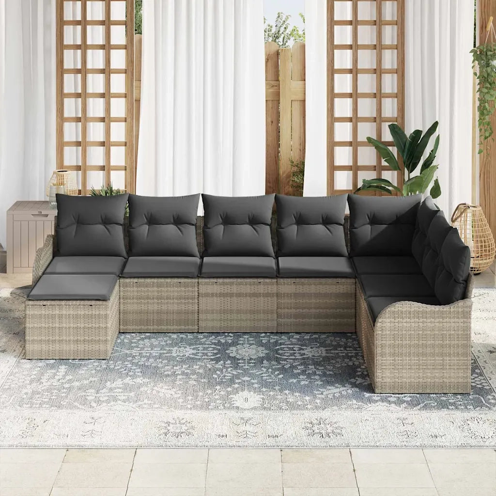 Set Divano da Giardino 8 pcs Grigio chiaro Poly Rattan