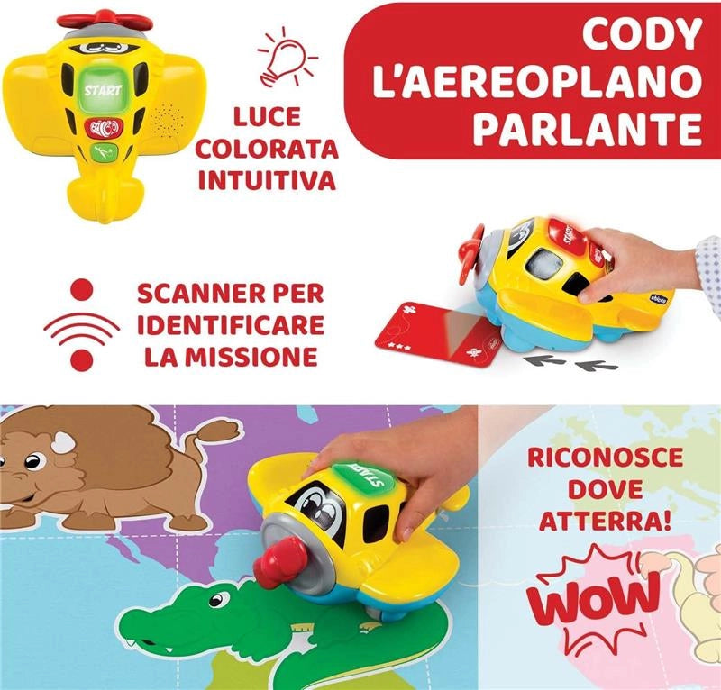 CHICCO TAPPETO GIOCO EVOLUTIVO LE AVVENTURE DI CODY PROGRAMMAZIONE E AL CODING TAPPETO BAMBINI CAMERETTA110X80  2-6 ANNI