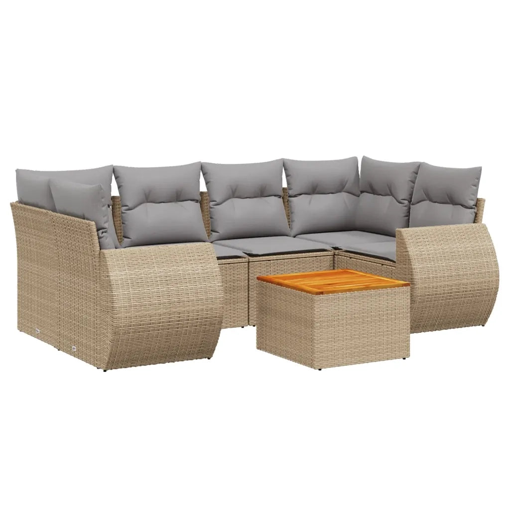 Set Divani da Giardino 7 pz con Cuscini Beige in Polyrattan