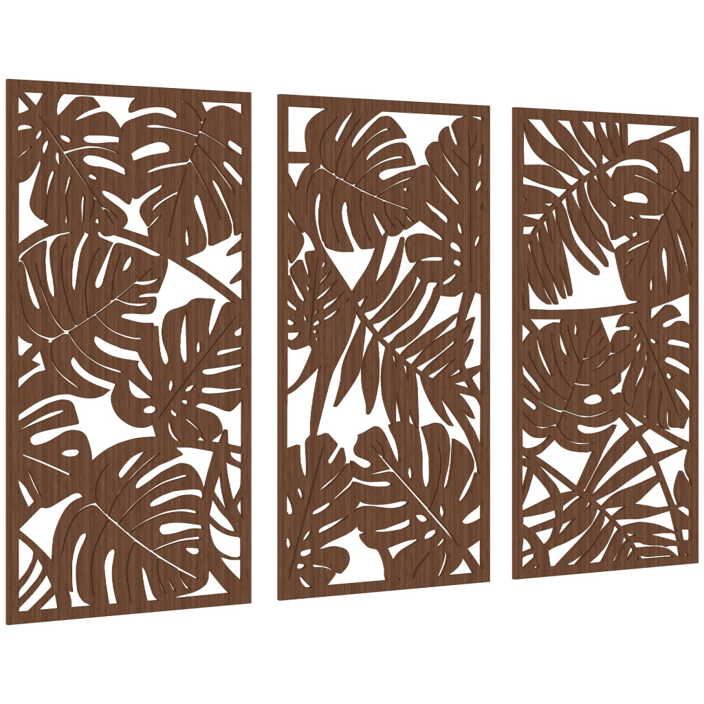 Decorazione Parete 3D Legno 3 Pezzi Foglie Tropicali ¨C Xylo ¨C Noce 40x80 cm