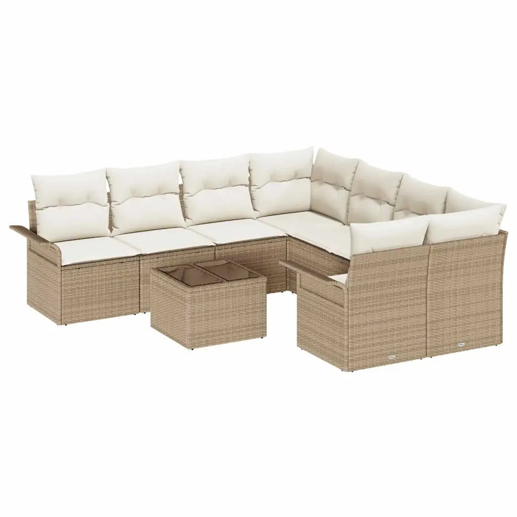 Set Divano da Giardino 9 pcs Beige Poly Rattan 3345301