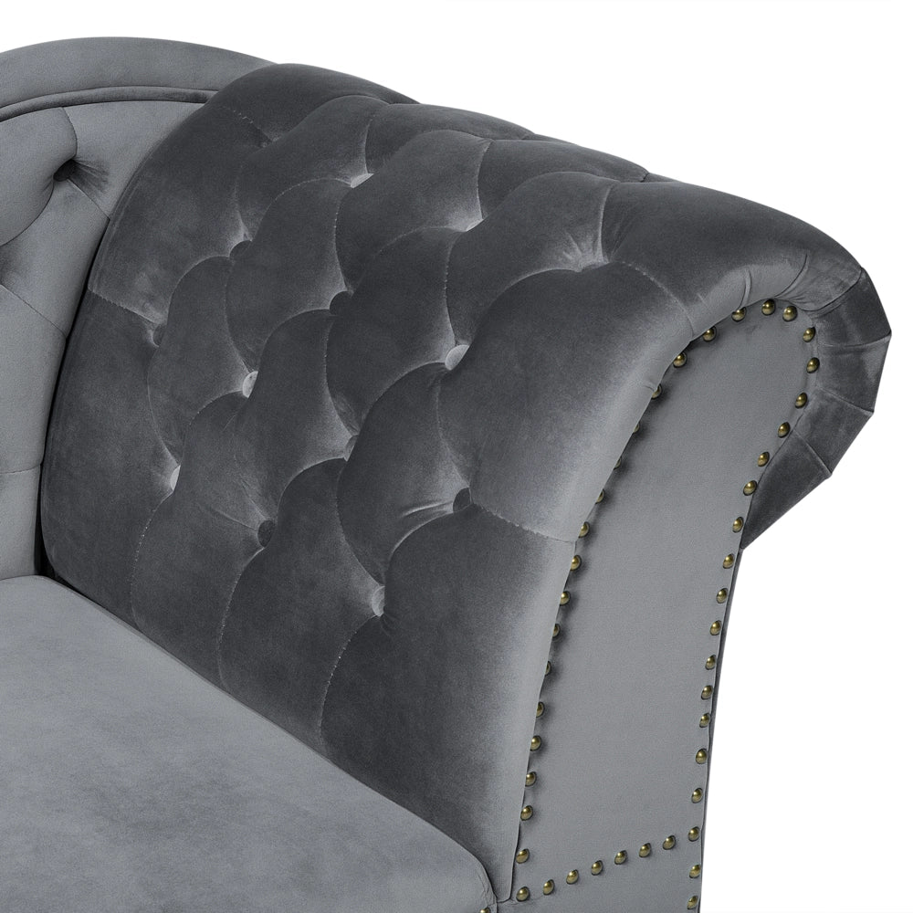 Chaise longue Grey versione destra Velluto abbottonato testa chiodata