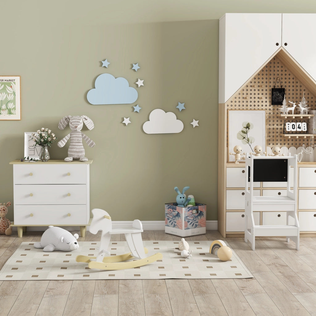 Torre di apprendimento 2 in 1 con scrivania e lavagna ¨C Xylo ¨C Bianco 42x44x86 cm