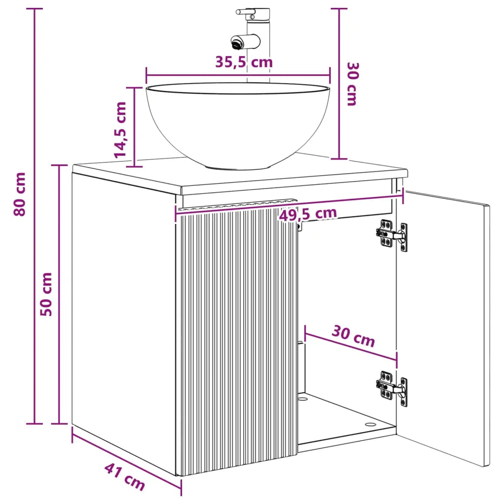 Mobile Lavabo da Parete Nero 49,5 x 41 x 64,5 cm 890393