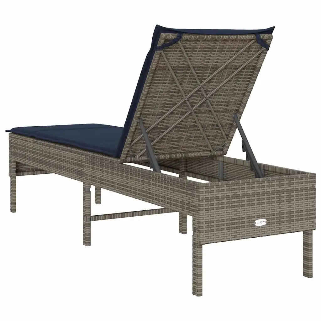 Lettino Prendisole con Cuscino Grigio 55x200x44cm in Polyrattan 4104106