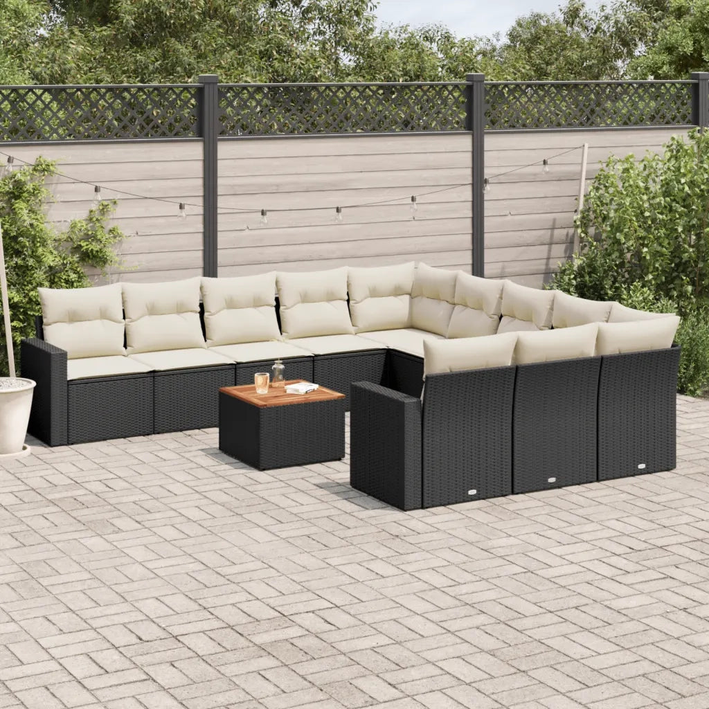 Set Divani da Giardino 12 pz con Cuscini Nero in Polyrattan 3224348