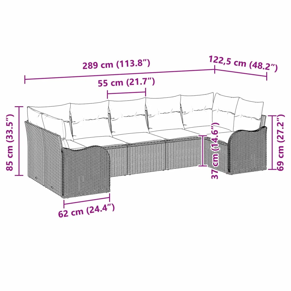 Set Divano da Giardino Grigio polyrattan 3345855