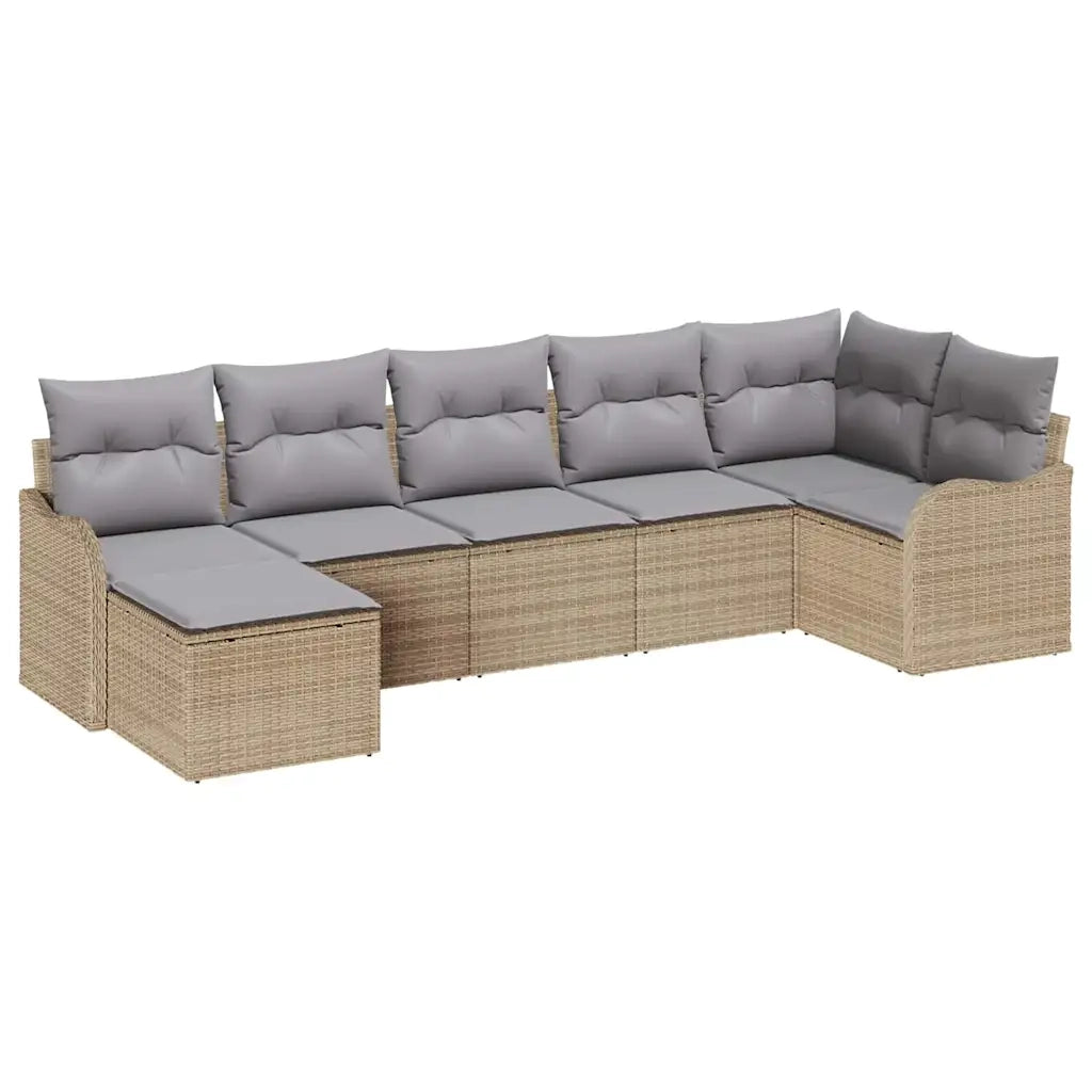 Set Divano da Giardino 7 pcs beige e grigio chiaro Poly Rattan